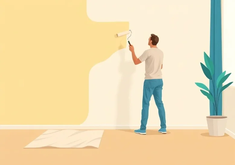 Peintre appliquant la peinture au rouleau sur un mur de salon
